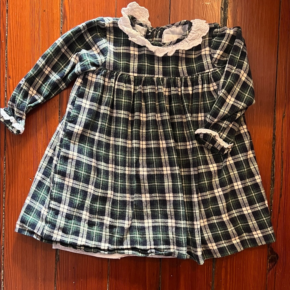 Plaid Kids Formal Dress with Lace Collar